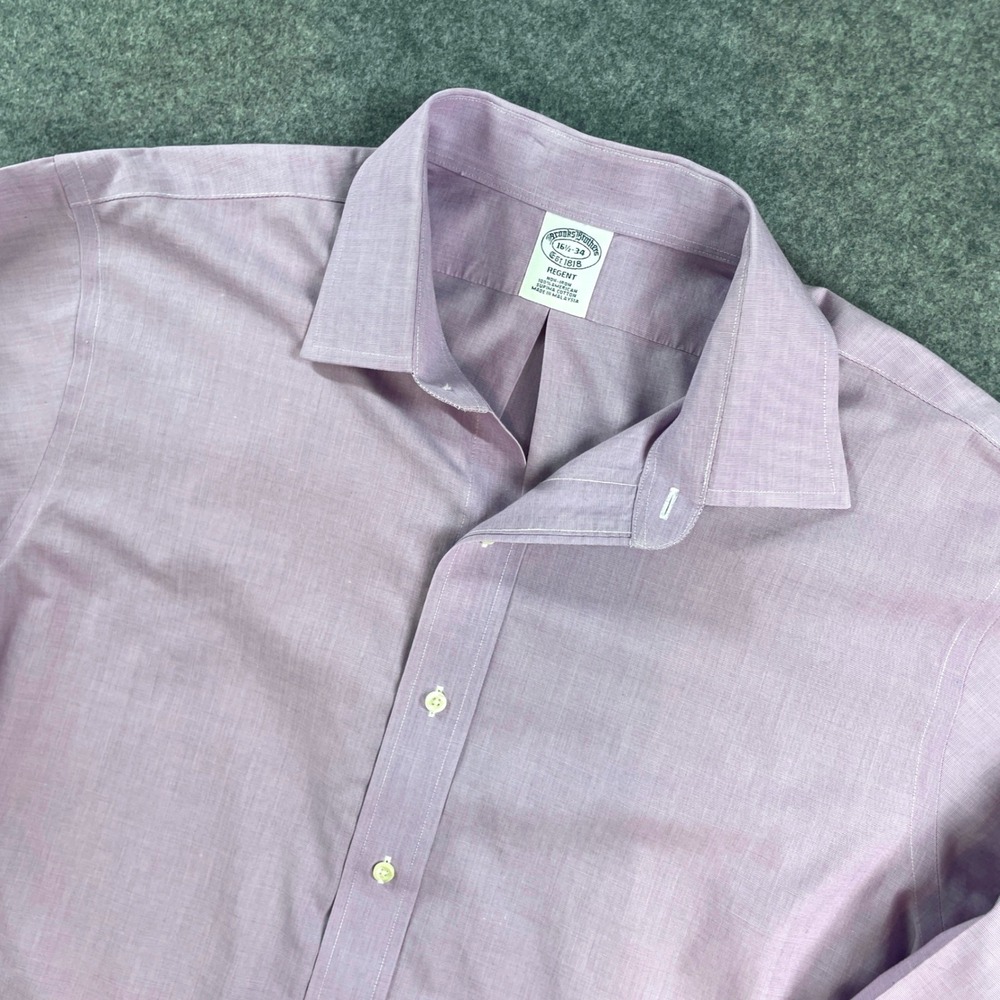 Brooks Brothers Mens Shirt 16.5-34 Lavender Long Sleeve Regent Fit Office Oxford